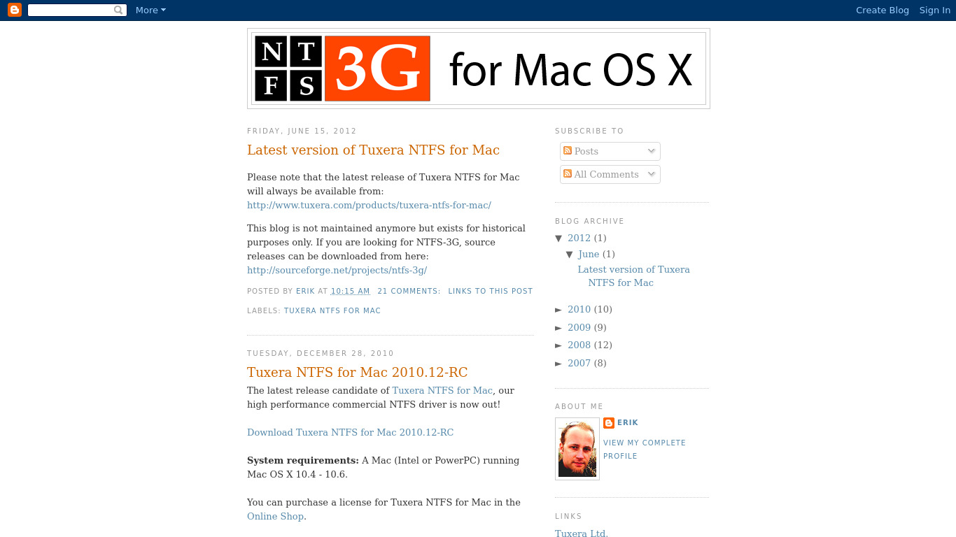 NTFS-3G for Mac OSX Landing page