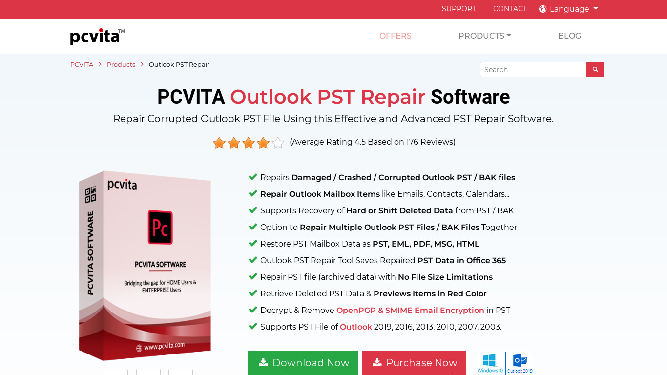 PCVITA Outlook PST Repair Tool Landing page
