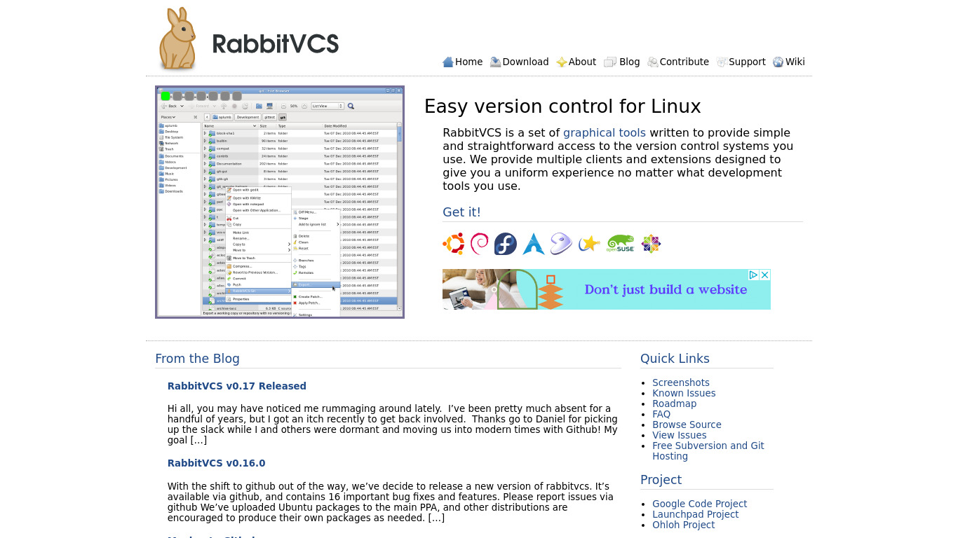 RabbitVCS Landing page