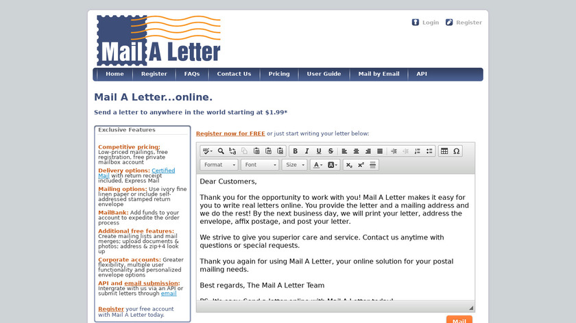 Mail A Letter Landing Page