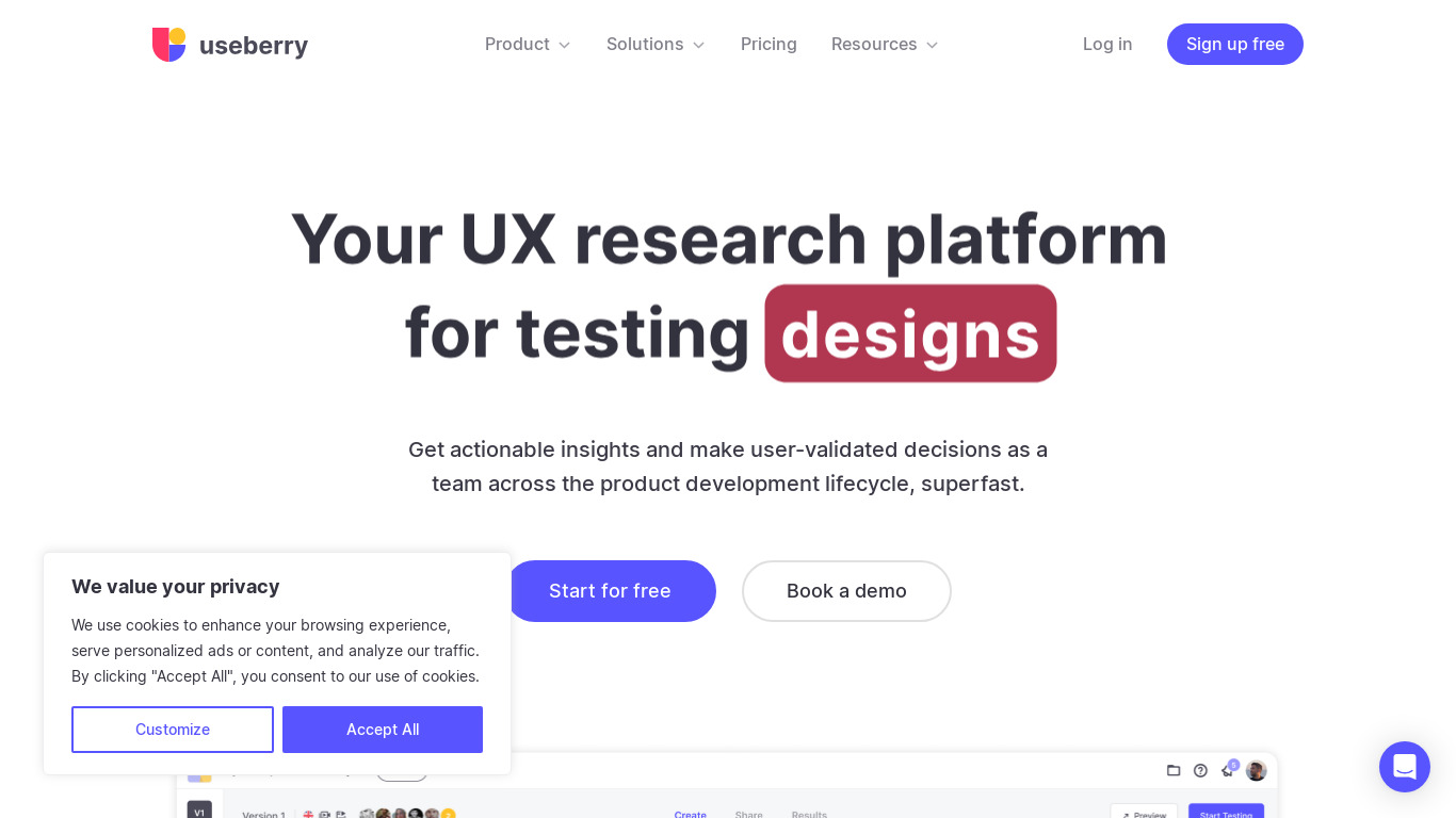 Useberry Landing page