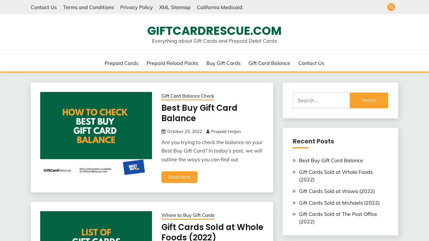 GiftCardRescue.com Landing page