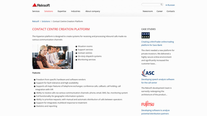 reksoft.com Hyperion Contact Centre Landing Page