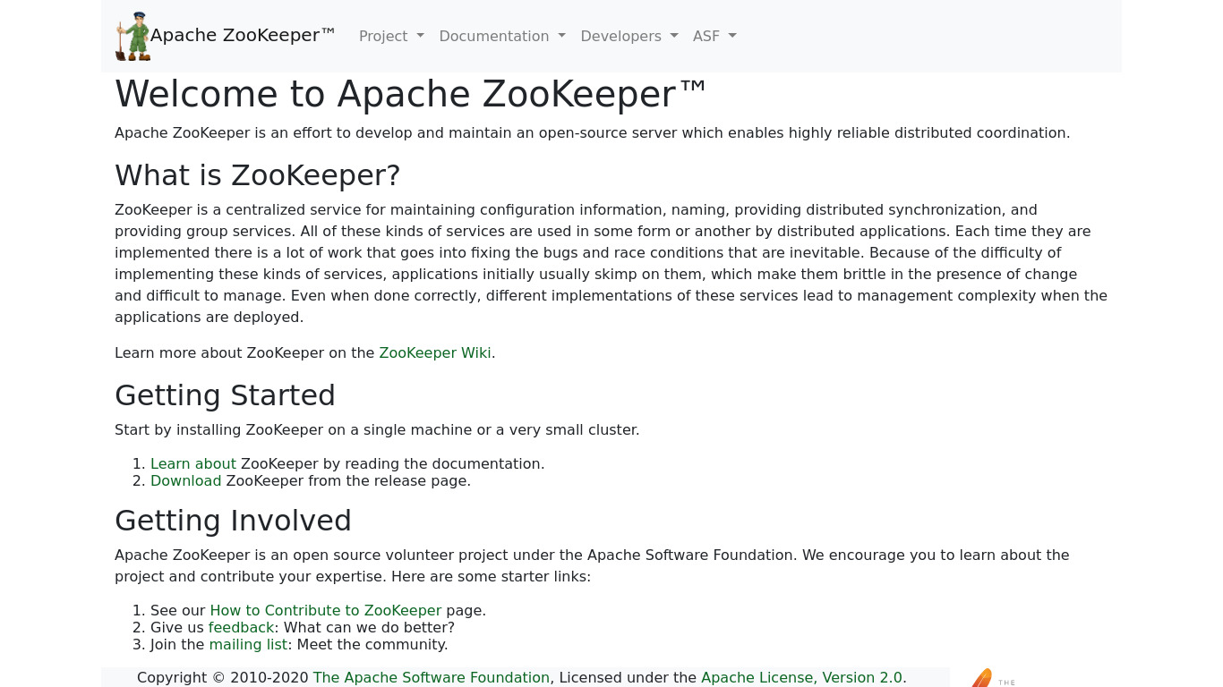 Apache ZooKeeper Landing page