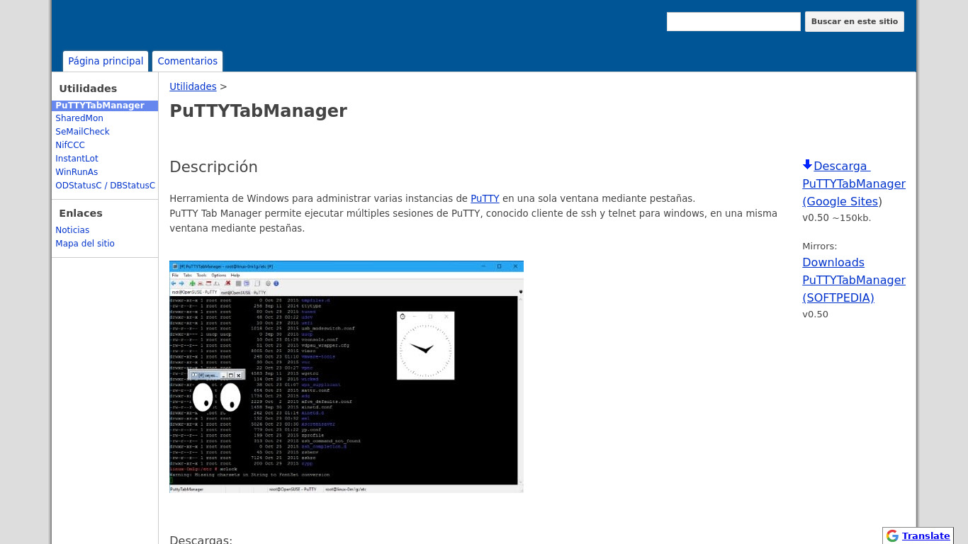 sites.google.com Putty Tab Manager Landing page