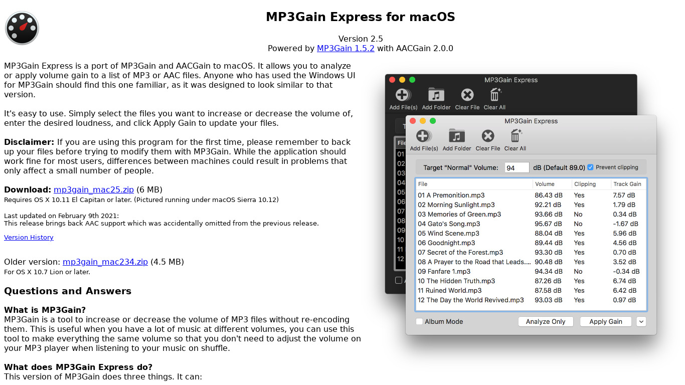 MP3Gain Express Landing page