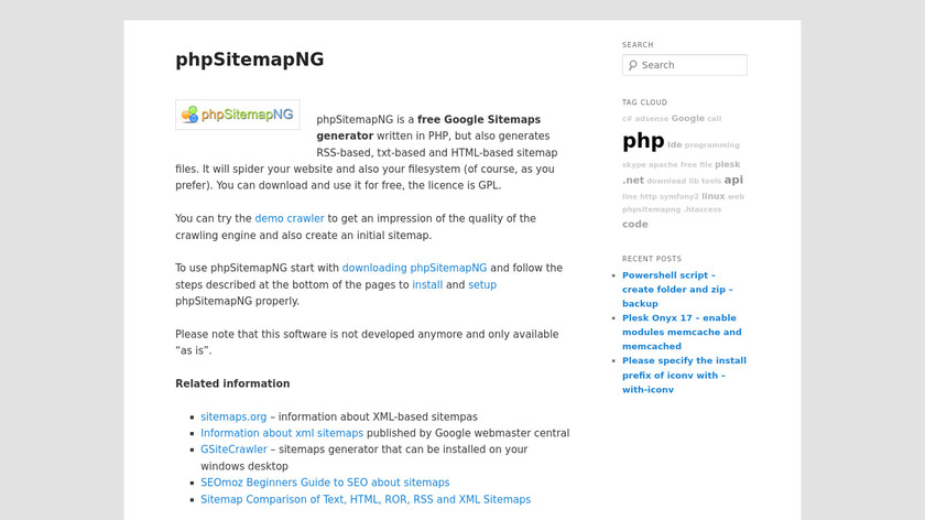 phpSitemapNG Landing Page