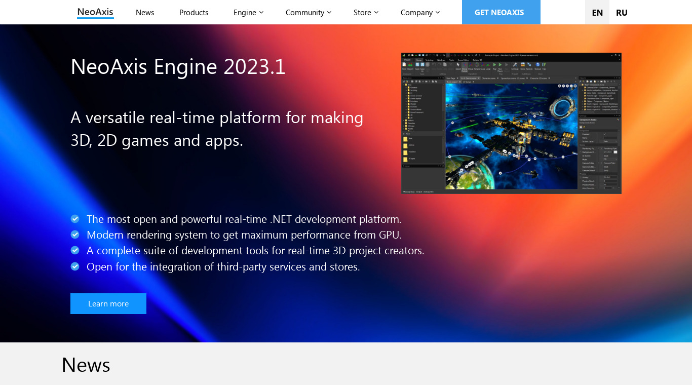 NeoAxis 3D Engine Landing page