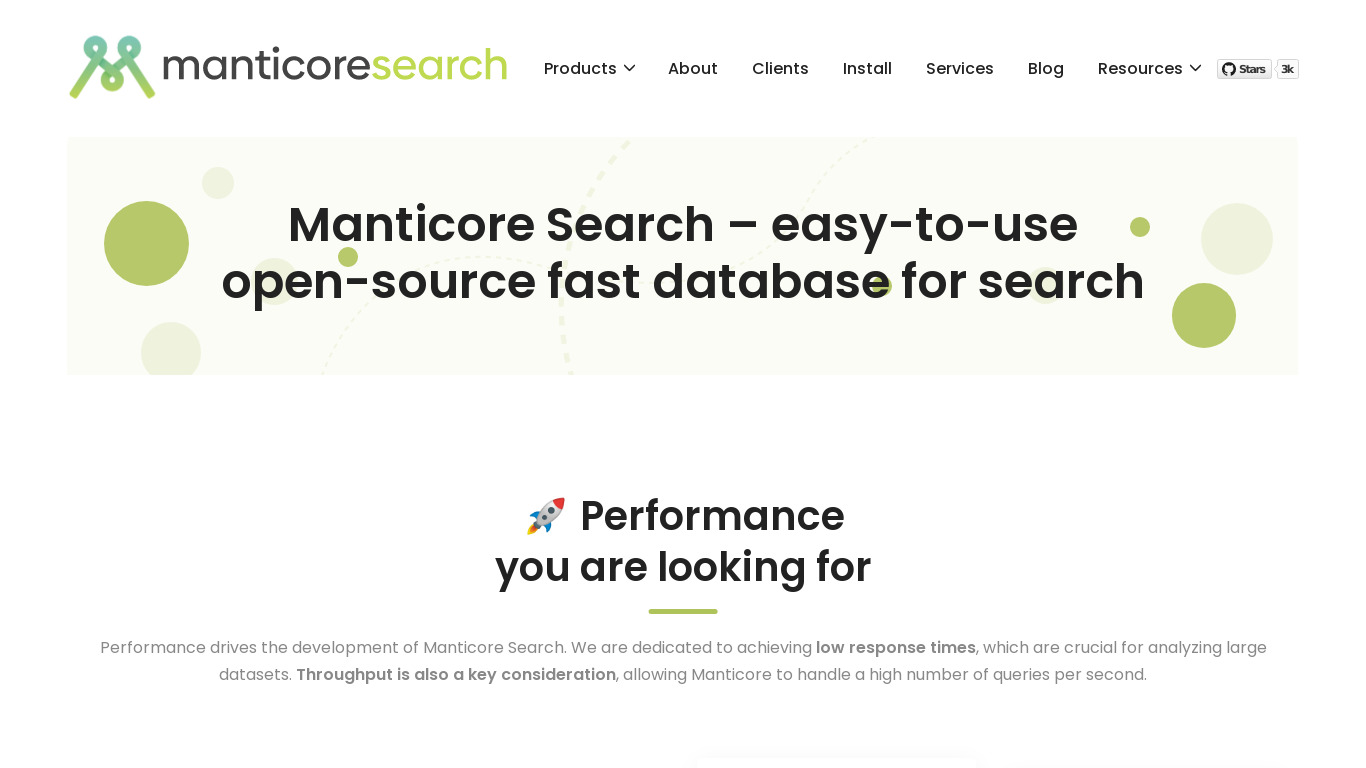 Manticore search Landing page