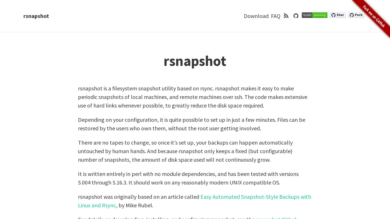 Rsnapshot Landing page