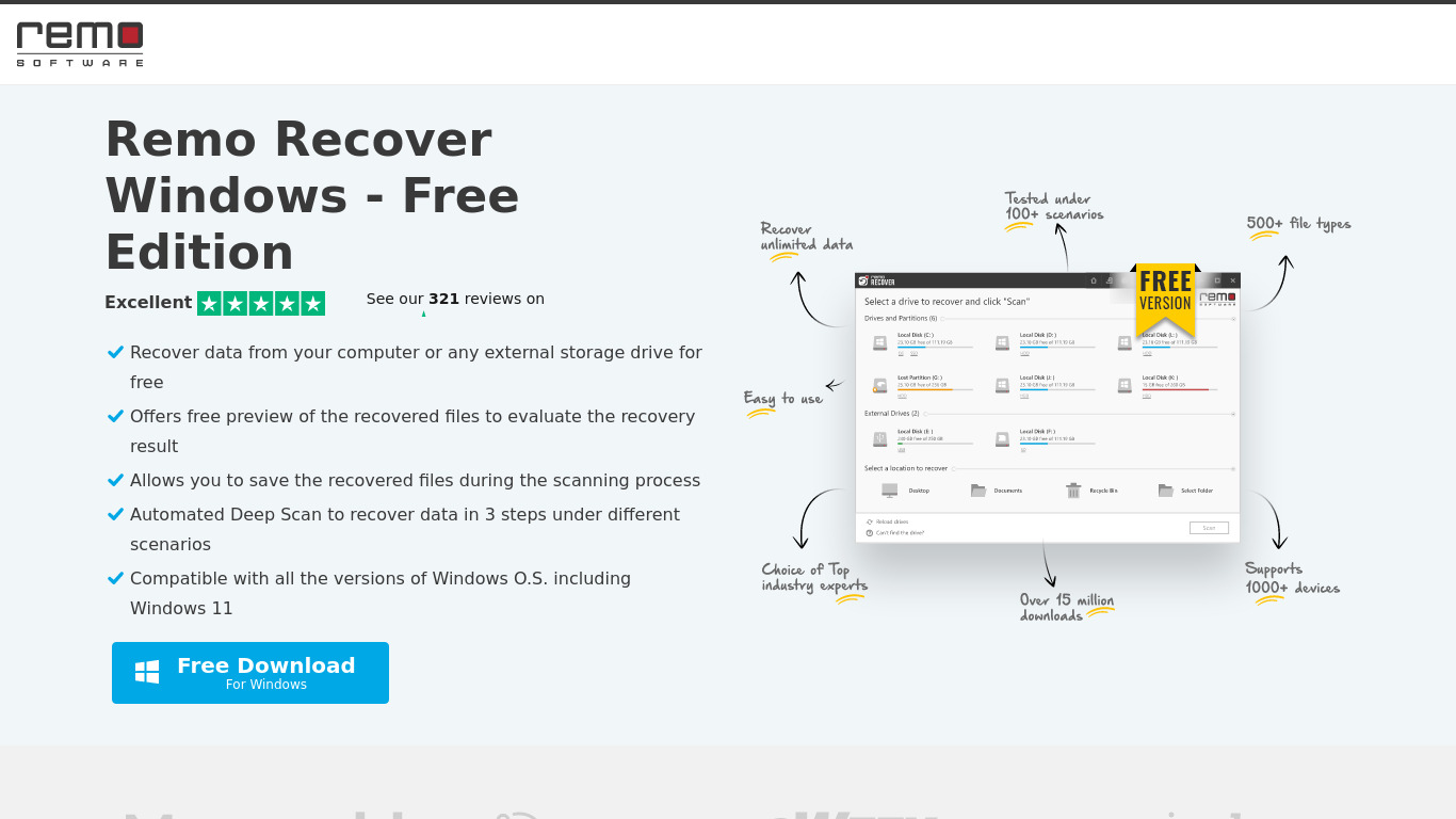 Remo Recover Landing page