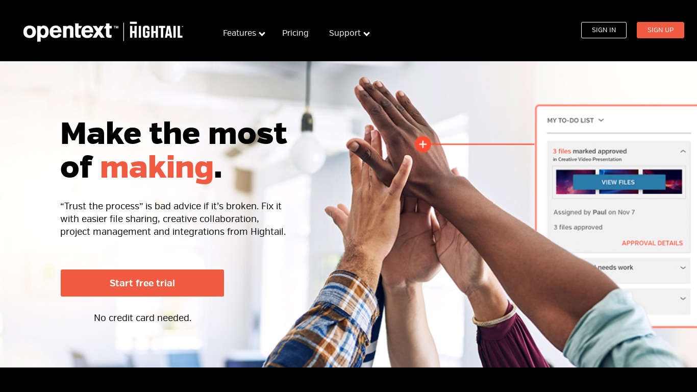 Hightail Spaces Landing page