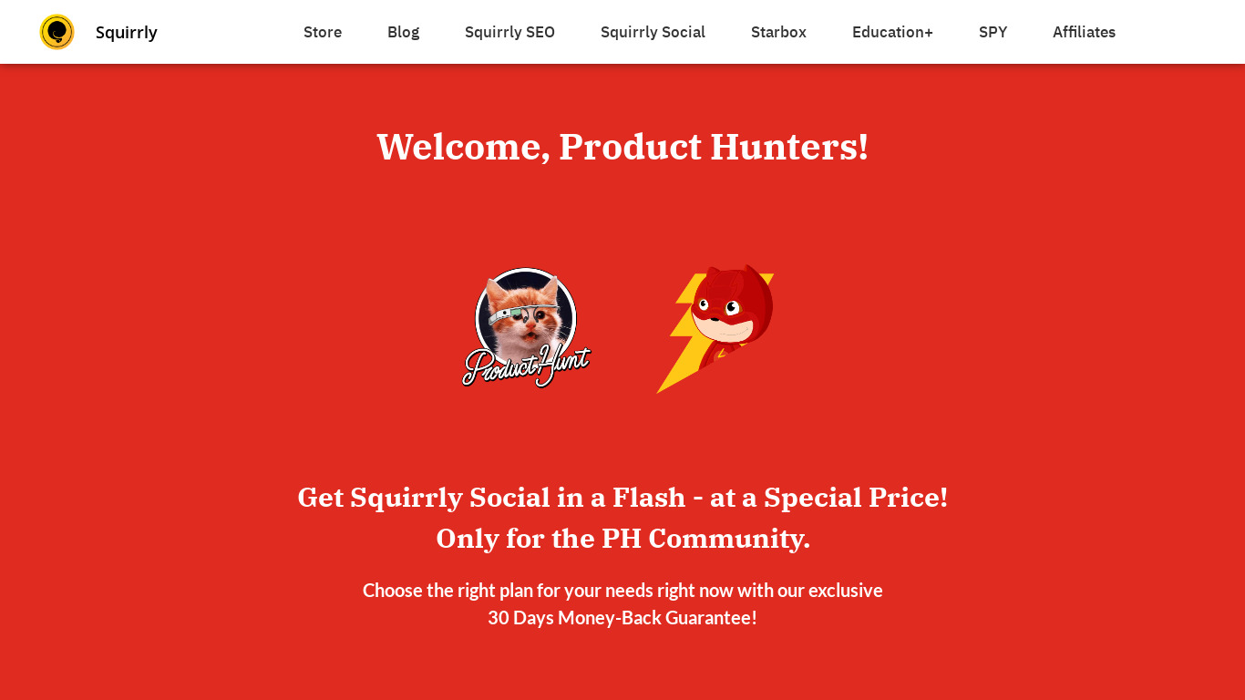 Squirrly Social Landing page