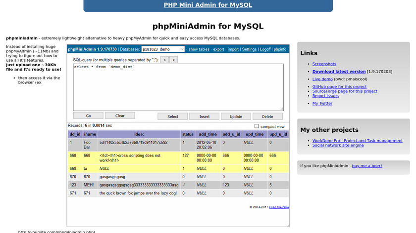 phpminiadmin Landing Page