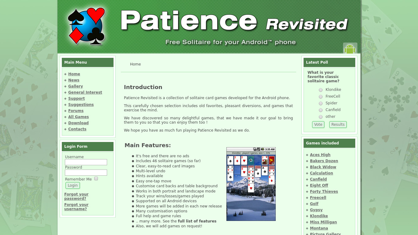 Patience Revisited Landing page