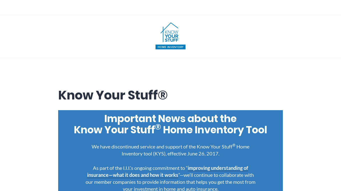 Know Your Stuff Landing page