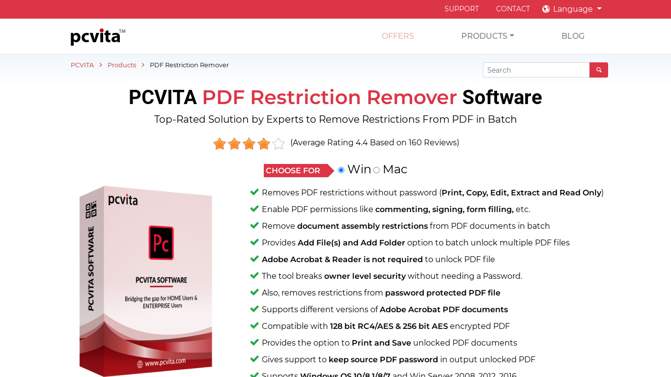 PCVITA PDF Restriction Remover Landing page