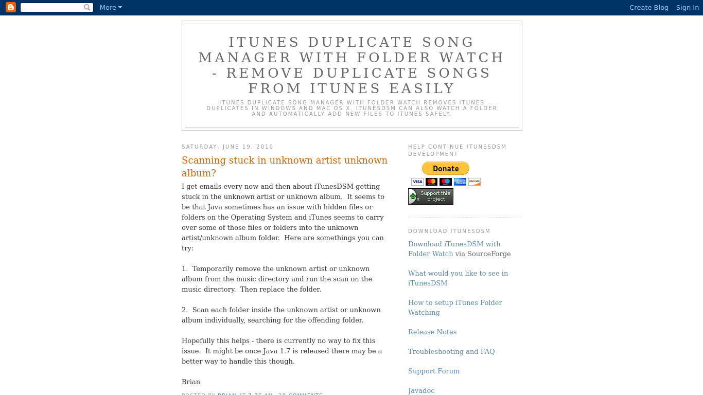 iTunes Duplicate Song Manager Landing page
