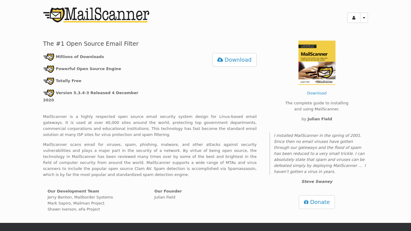 MailScanner Landing page
