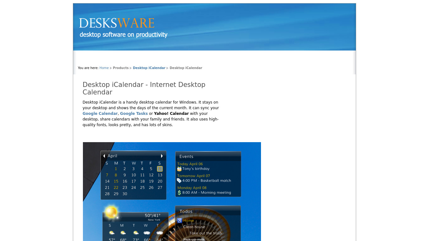 Desktop iCalendar Landing page
