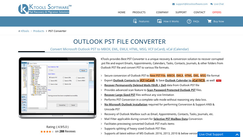 KTools Outlook PST File Converter Landing Page