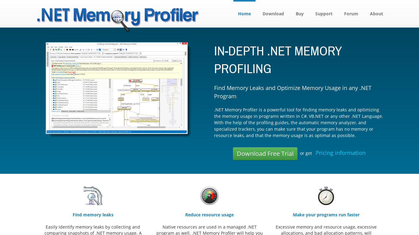 .NET Memory Profiler Landing page