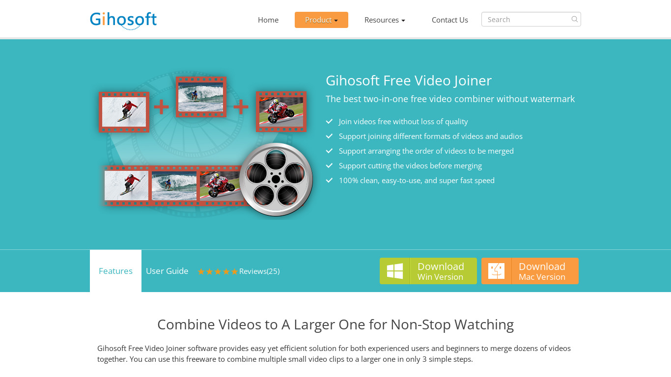 Gihosoft Free Video Joiner Landing page