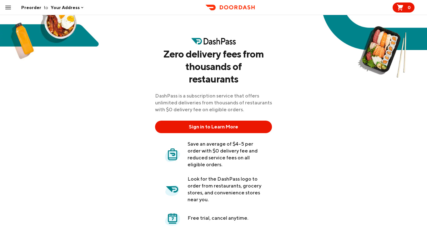 DashPass by DoorDash Landing page