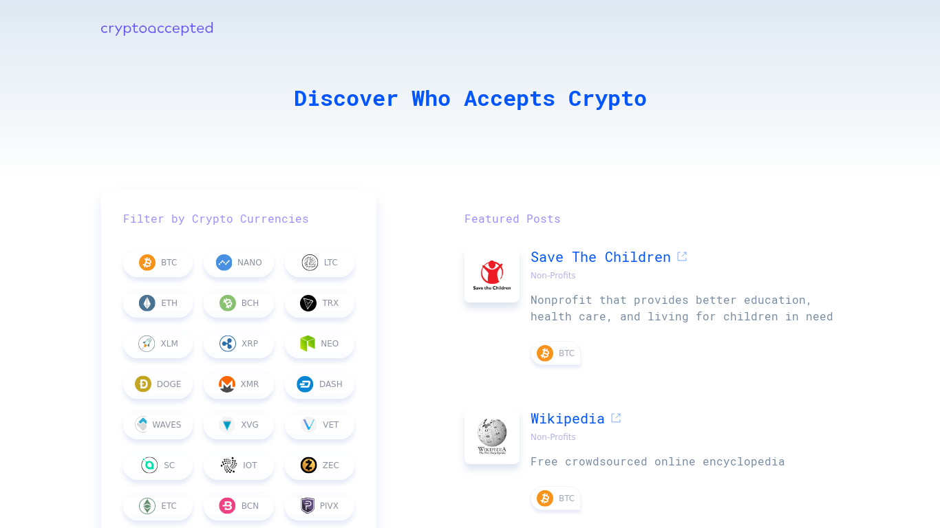 Crypto Accepted Landing page