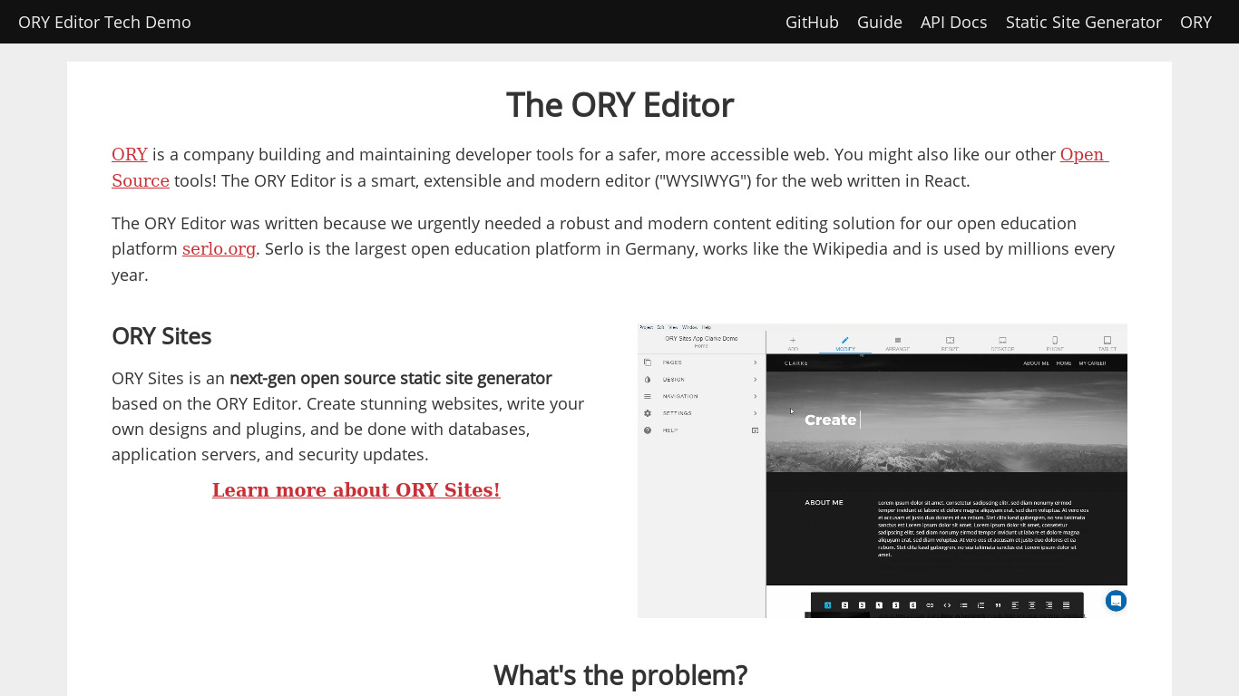ORY Editor Landing page