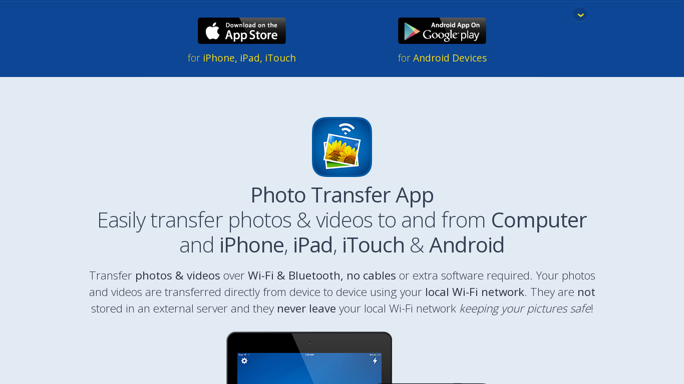 Photo Transfer App Landing page