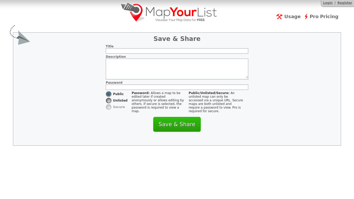 Map Your List Landing page