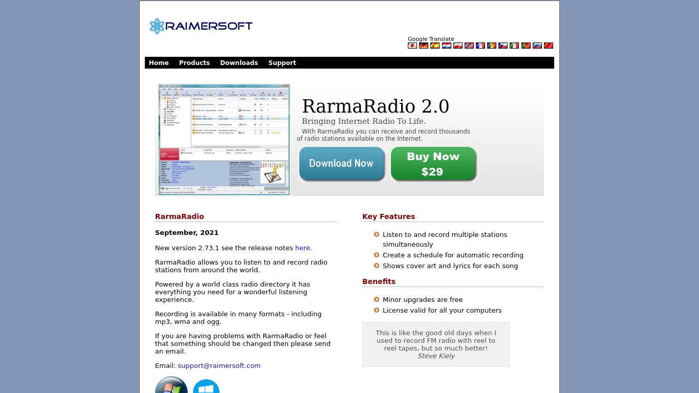 RarmaRadio Landing page