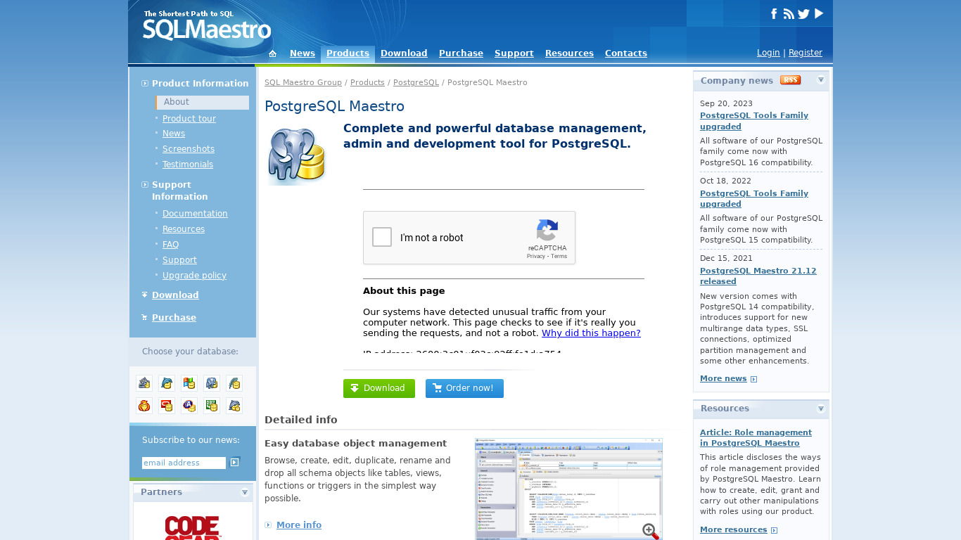 PostgreSQL Maestro Landing page