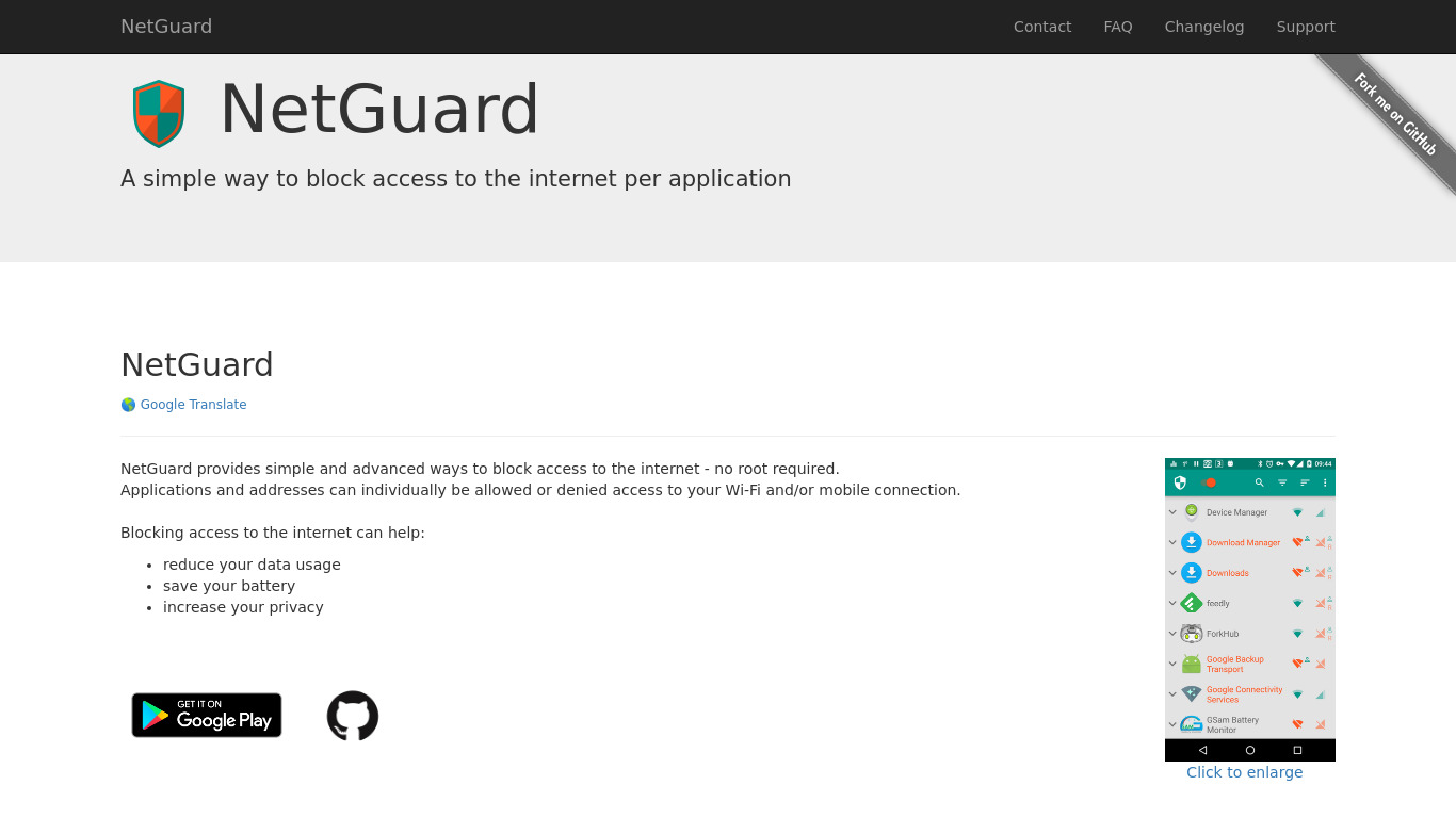 NetGuard Landing page