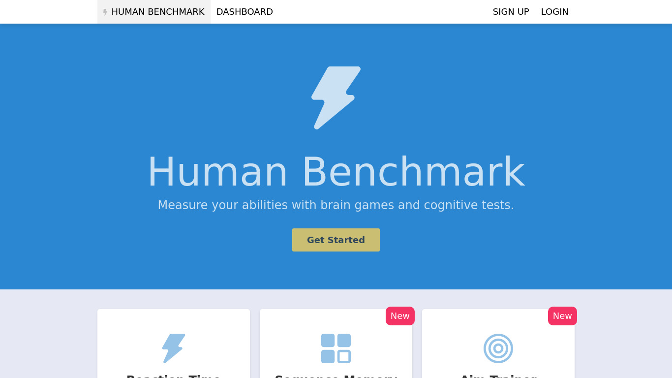 Human Benchmark Landing page