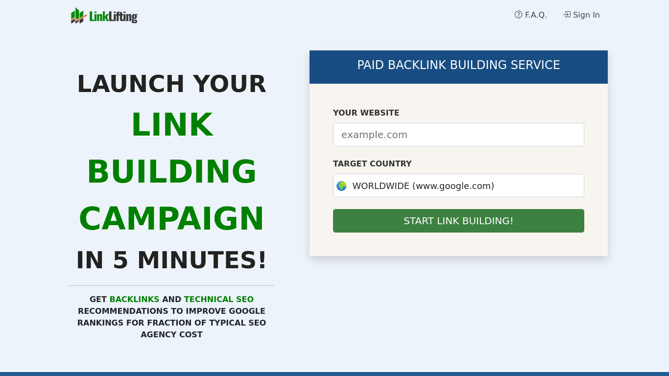 LinkLifting Landing page