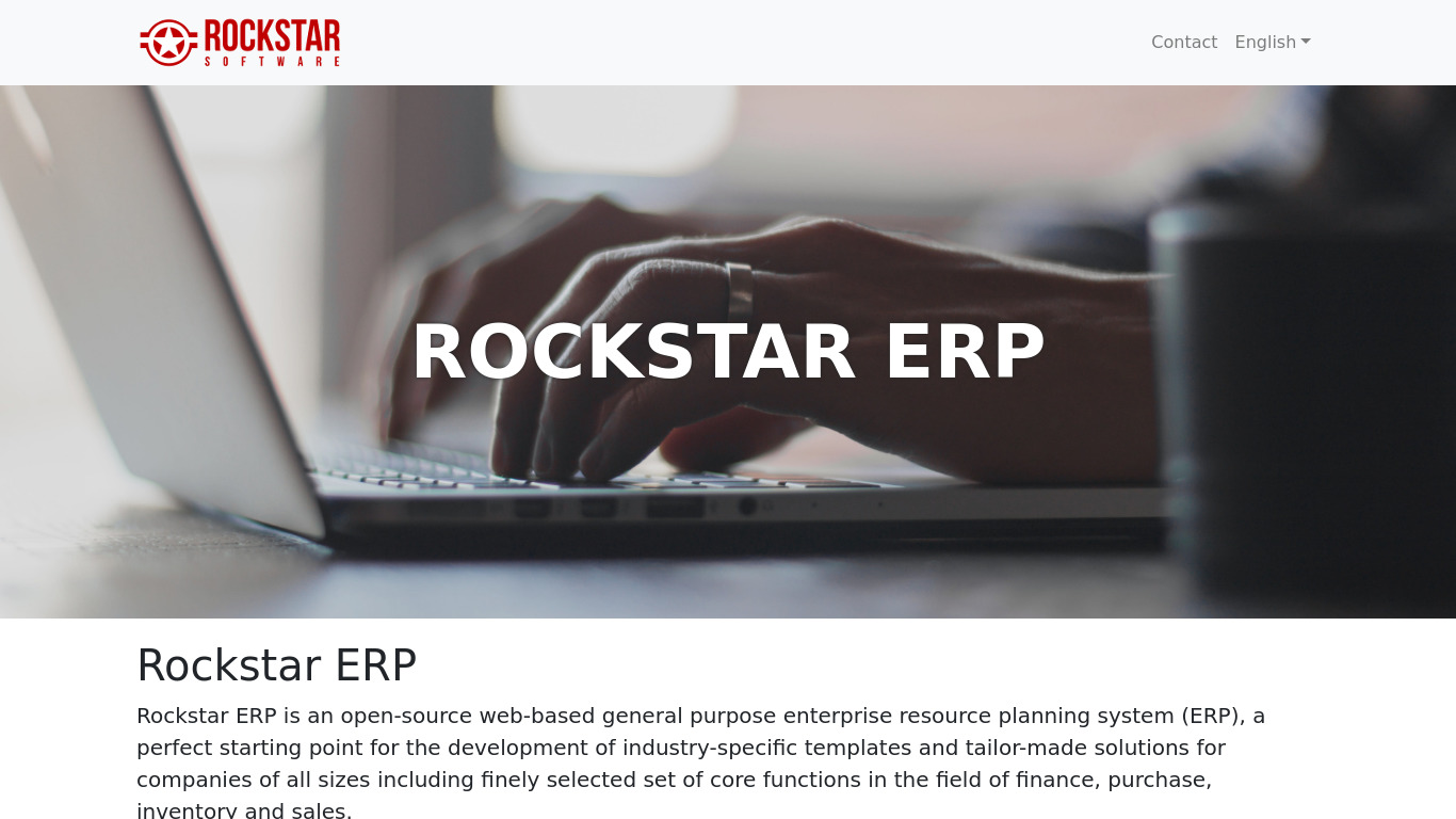 Rockstar ERP Landing page