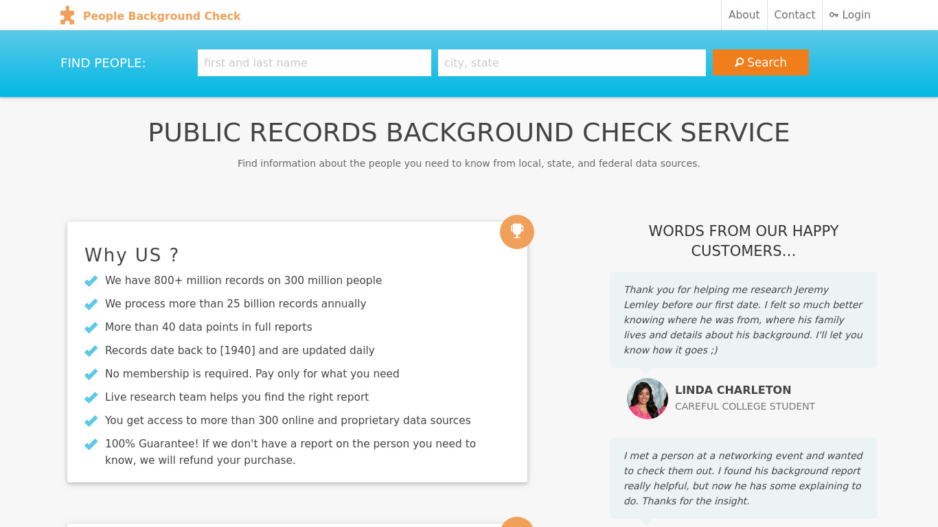 People Background Check Landing page
