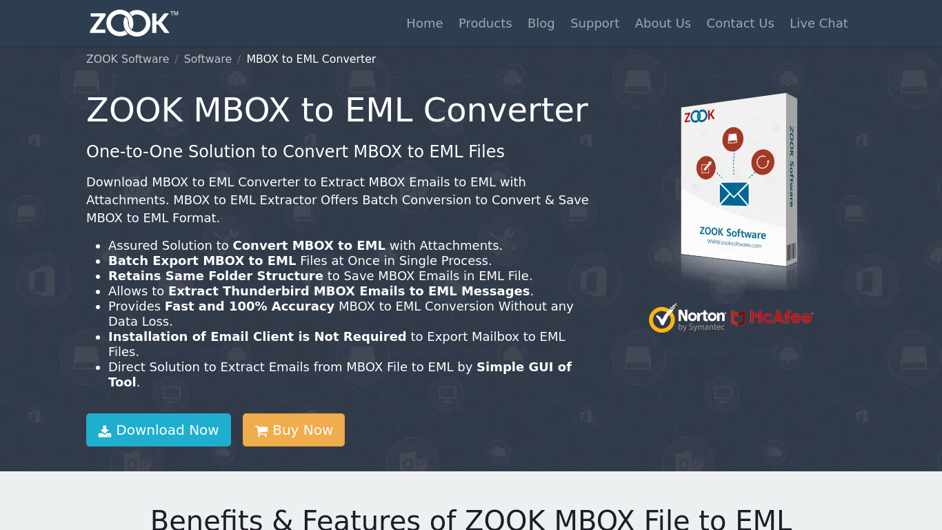 ZOOK MBOX to EML Converter Landing page