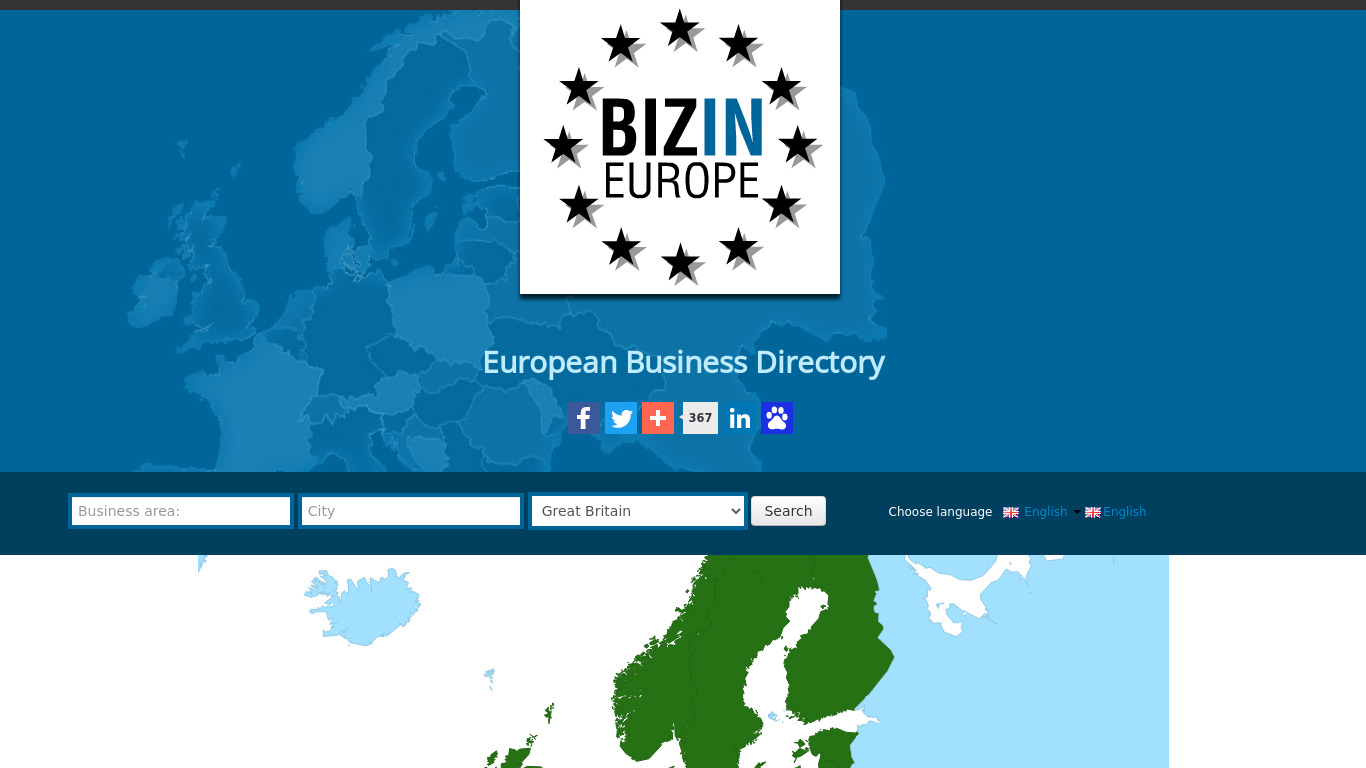 Bizin Europe Landing page