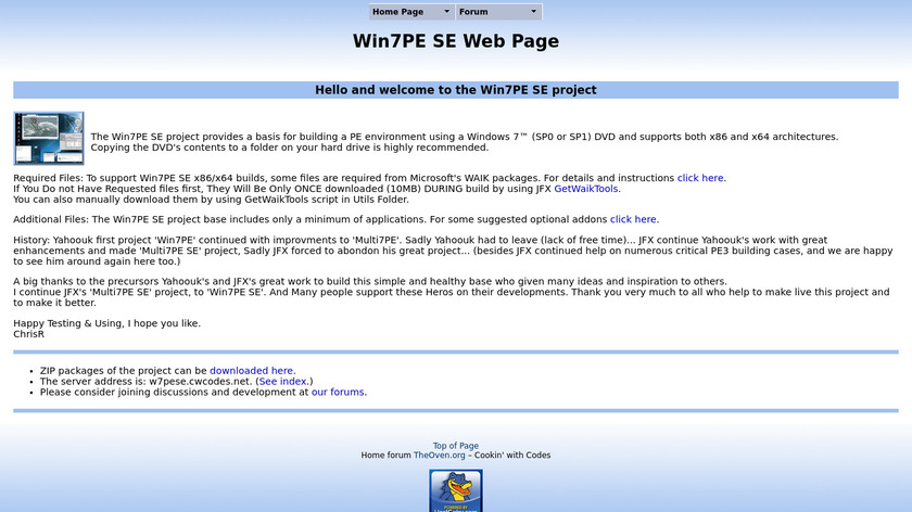 Win7PE SE Landing Page