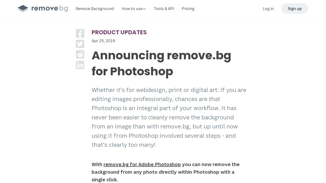 remove.bg for Photoshop Landing page