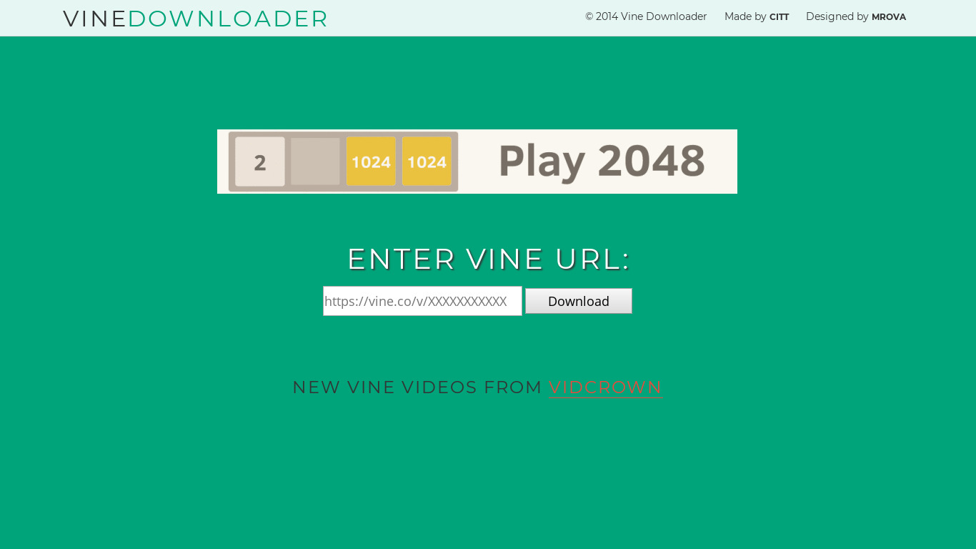 Vine Downloader Landing page