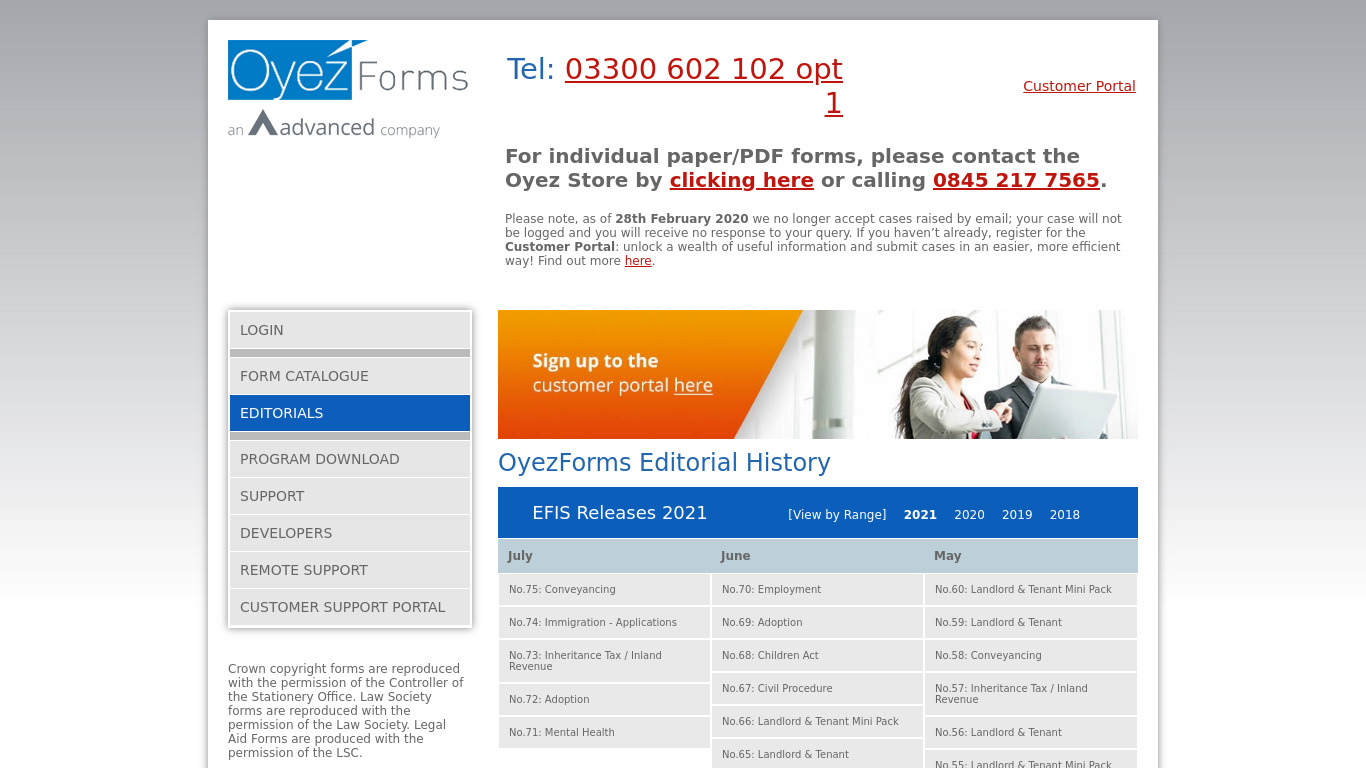 Oyez Forms Landing page