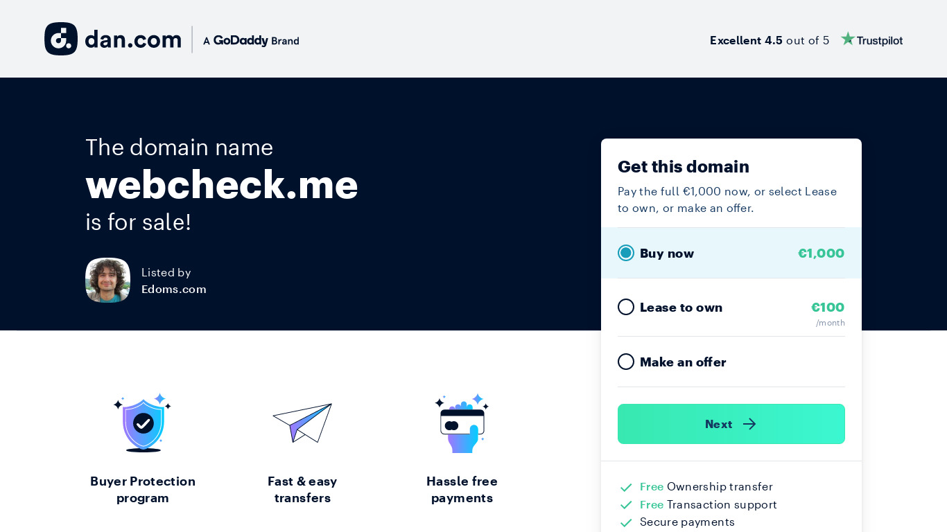 webcheck.me Landing page