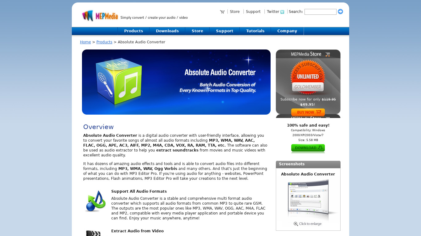 Absolute Audio Converter Landing page