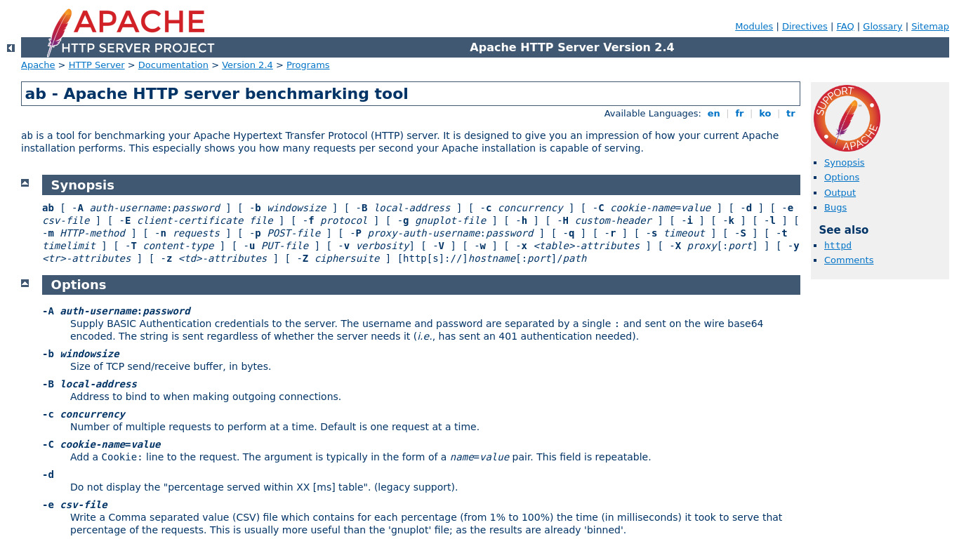 Apache Benchmark Landing page