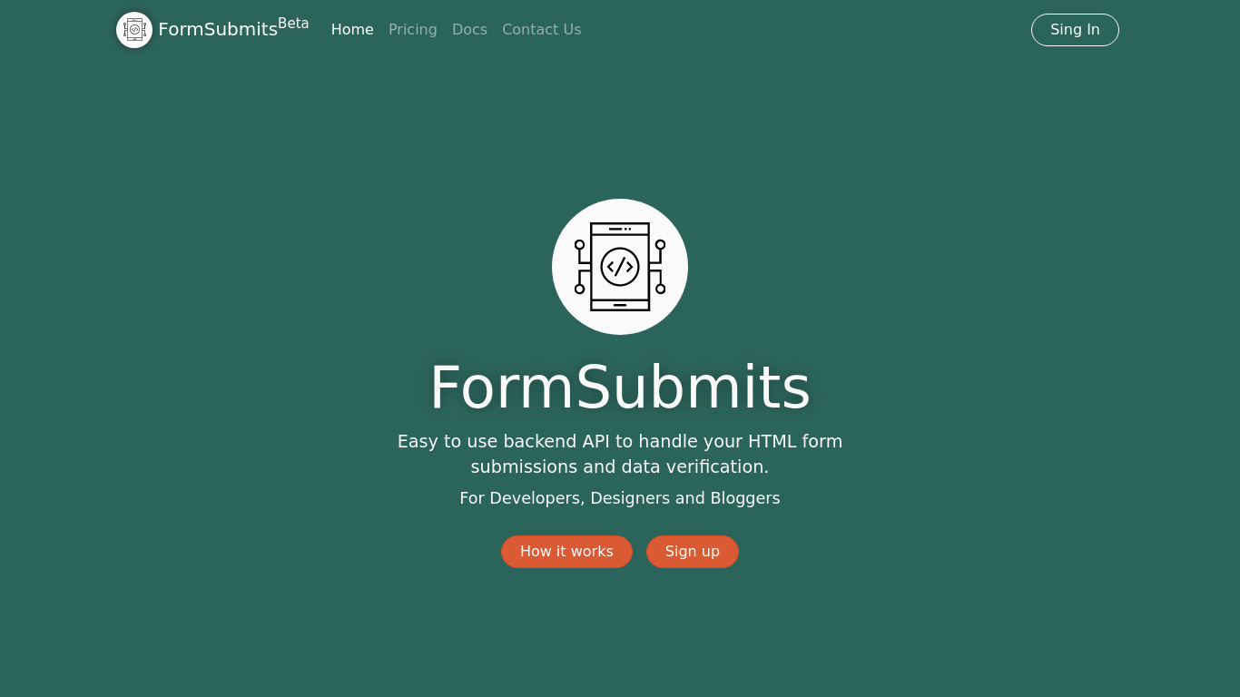 FormSubmits Landing page