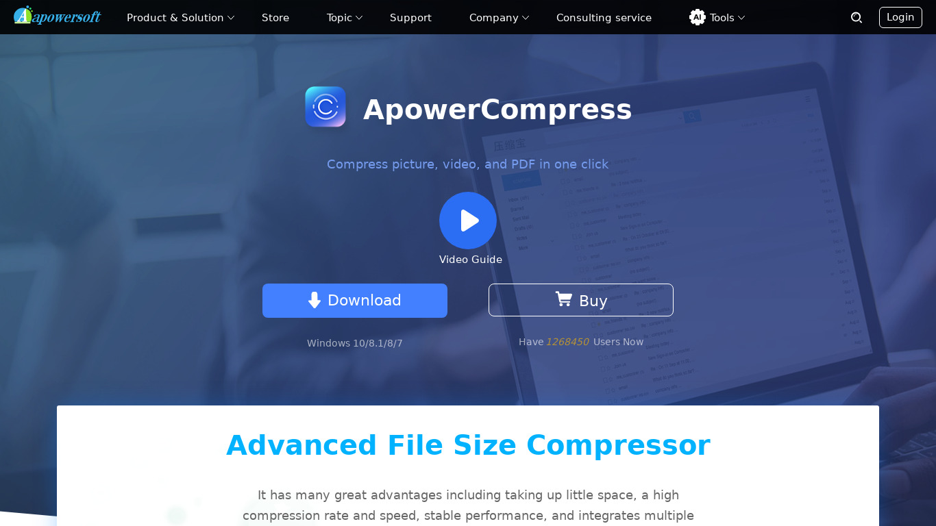 ApowerCompress Landing page